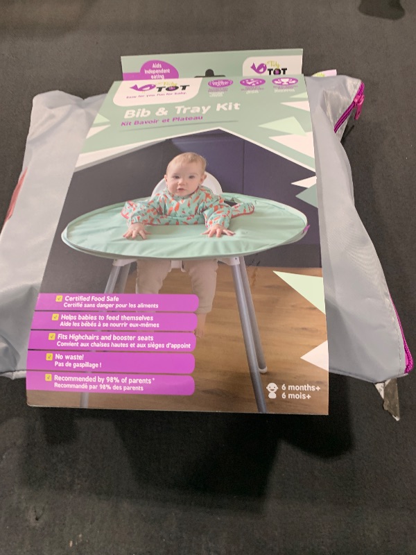 Photo 1 of Tidy Tot- Baby Bib & Tray Kit - Mess Proof Long Sleeve Smock Attaches to Feeding Mat - Waterproof Bib – Machine Washable. Fits Babies and Toddlers 6-24 months - Green