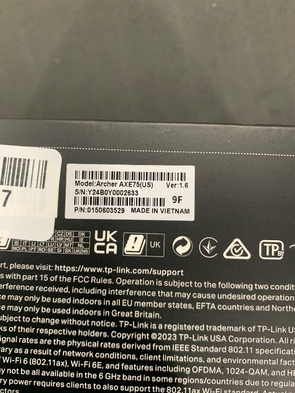 Photo 1 of TP-Link AXE5400 Tri-Band WiFi 6E Router (Archer AXE75)- Gigabit Wireless Internet Router, ax Router for Gaming, VPN Router, OneMesh, WPA3, Black