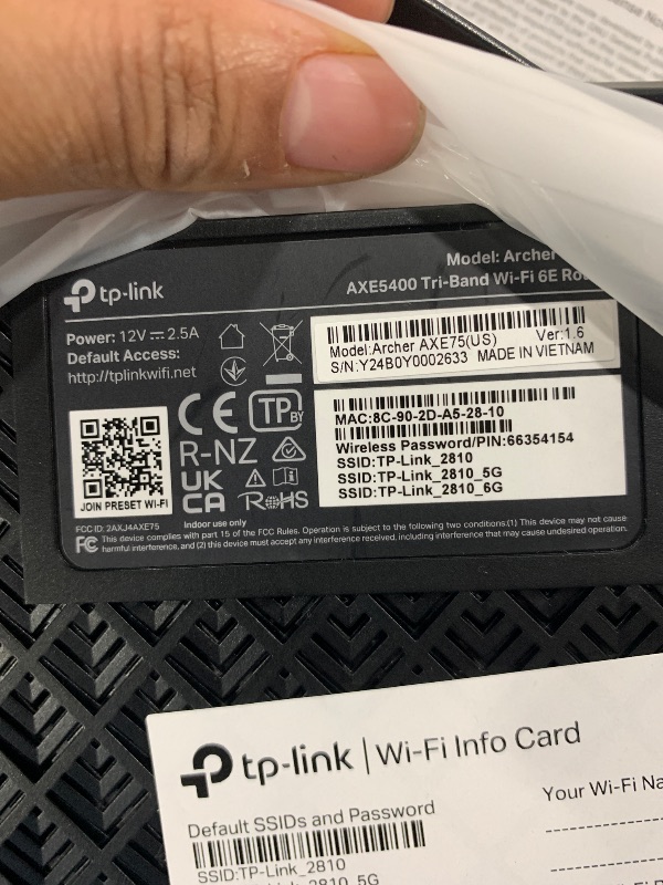 Photo 1 of TP-Link AXE5400 Tri-Band WiFi 6E Router (Archer AXE75)- Gigabit Wireless Internet Router, ax Router for Gaming, VPN Router, OneMesh, WPA3, Black