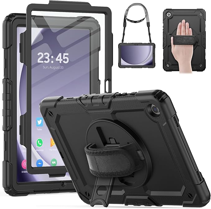 Photo 1 of HXCASEAC Case for Samsung Galaxy Tab A9+ Plus 11 Inch, Protective with Screen Protector/Hand Strap/Pen Holder, Sturdy Shockproof for Samsung A9 Plus Tablet Case SM-X210 SM-X216 SM-X218 - Black