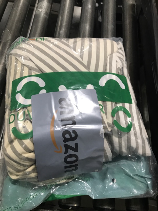 Photo 1 of JELLYMONI Bedding Duvet Cover Set, 100% Natural Cotton 3pcs Striped Duvet Cover Sets, White Duvet Cover with Grey Stripes Pattern Printed Comforter Cover, with Zipper Closure & Corner Ties(Queen Size)