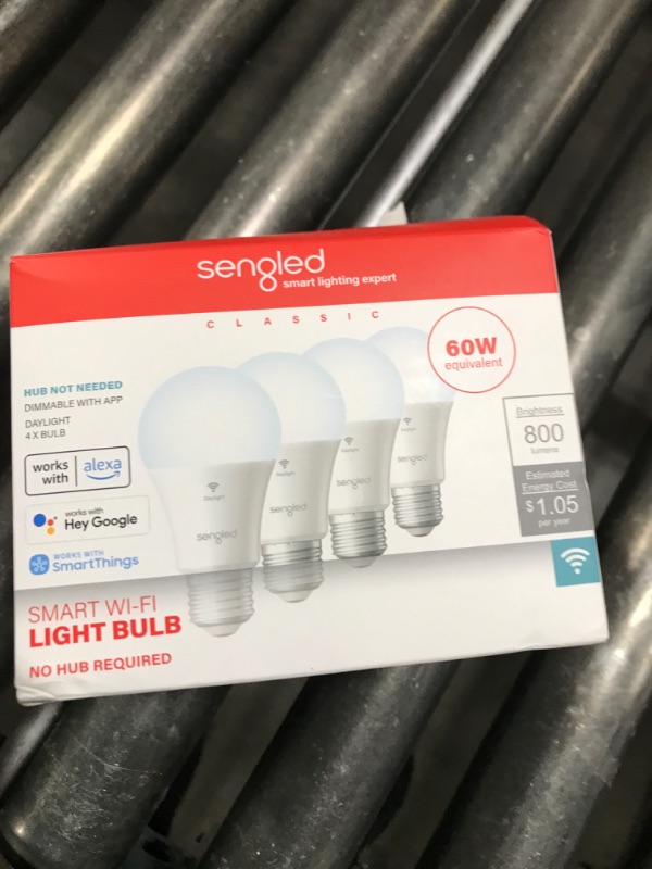 Photo 1 of Sengled Alexa WiFi Light Bulb - Smart Bulbs That Work with Alexa/Google Assistant, A19 Daylight (5000K) - No Hub Required, 800LM 60W High CRI)60 Equivalent, 4 Count (Pack of 1)
