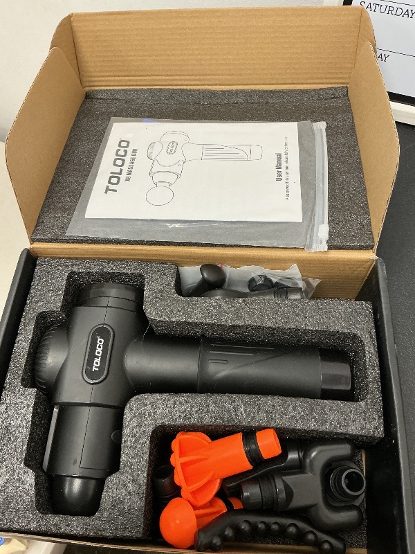 Photo 1 of TOLOCO Massage Gun Deep Tissue, Percussion Massage Gun with 10 Replacement Heads, Super Quiet Portable Electric Massager for Athletes, Relax, Black