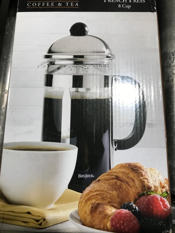 Photo 1 of BonJour Coffee Stainless Steel French Press with Glass Carafe, 33.8-Ounce, Monet, Black Handle