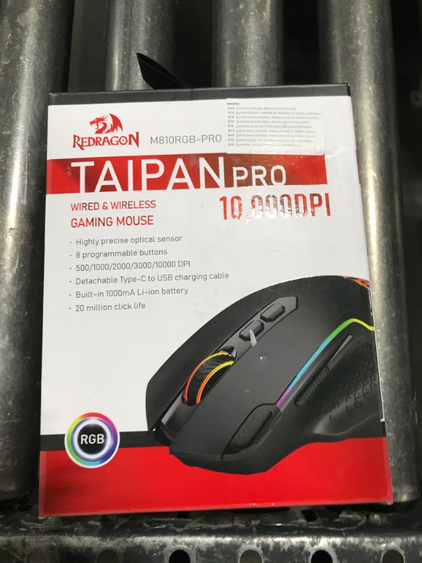 Photo 1 of Redragon M810 Pro Wireless Gaming Mouse, 10000 DPI Wired/Wireless Gamer Mouse w/Rapid Fire Key, 8 Macro Buttons, 45-Hour Reliable Power Capacity and RGB Backlit for PC/Mac/Laptop