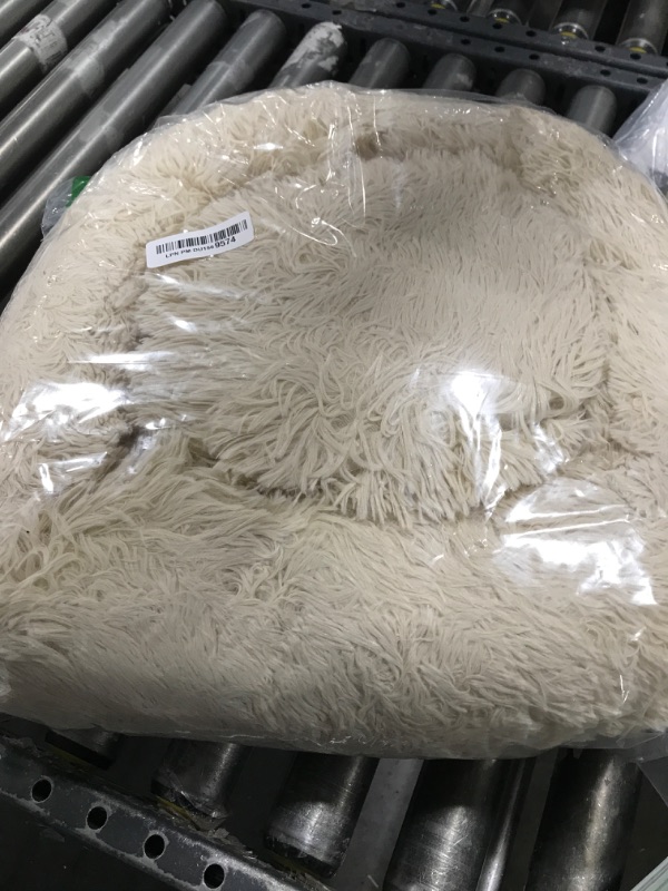 Photo 1 of Bedsure Calming Cat Bed for Indoor Cats - Small Washable Round Cat Bed, Anti-Slip Fluffy Plush Faux Fur Pet Bed, Fits up to 15 lbs Pets, Oat Milk, 20 inches