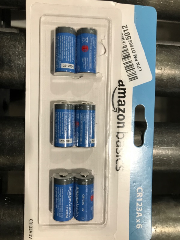Photo 1 of Amazon Basics 6-Pack Non-Rechargeable CR123A Lithium Batteries, 3 Volt, Up to 10-Year Shelf Life