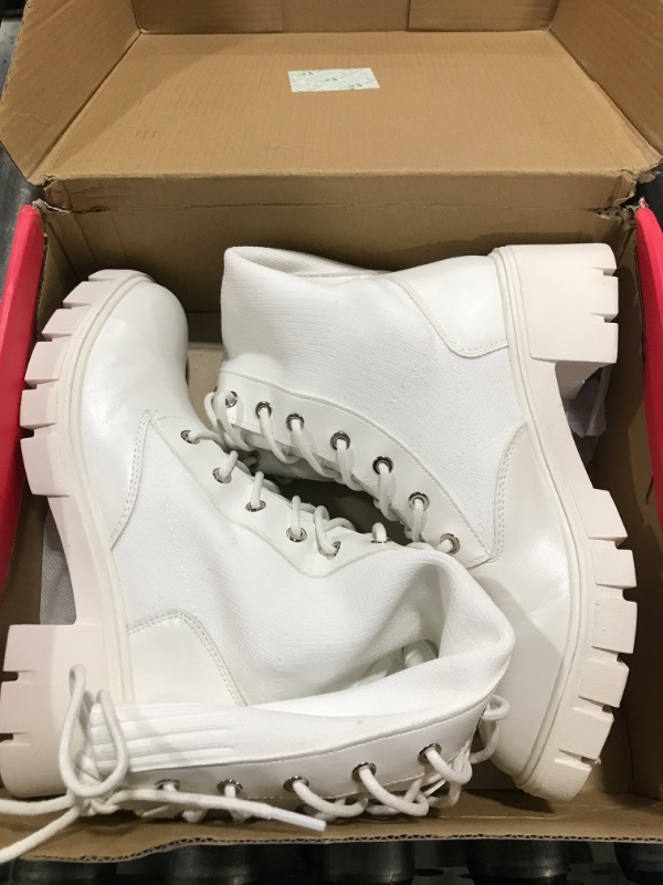 Photo 1 of Jeossy Women's 9603 | Knee High Boots | Platform Chunky Heel Boots, Lace Up Knitting Stretch Boot, Allwhite, Size 6.5(DJY9603 Allwhite 06.5)