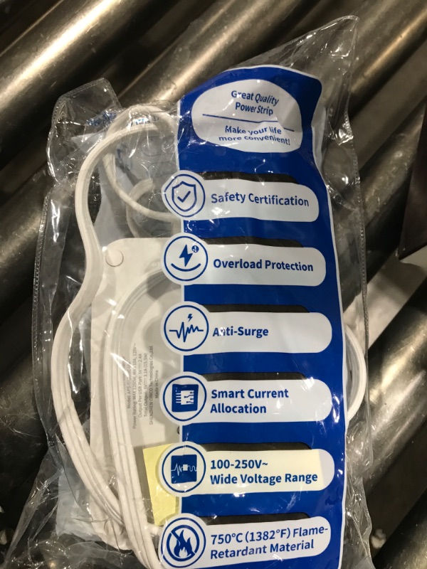 Photo 1 of Surge Protector Power Strip with 6 Outlets 4 USB Ports(2USB C), Flat Extension Cord with Multiple Outlets, 1080 Joules, 5 ft Flat Plug Outlet Extender for Indoor, Office Supplies, Dorm Room Essentials