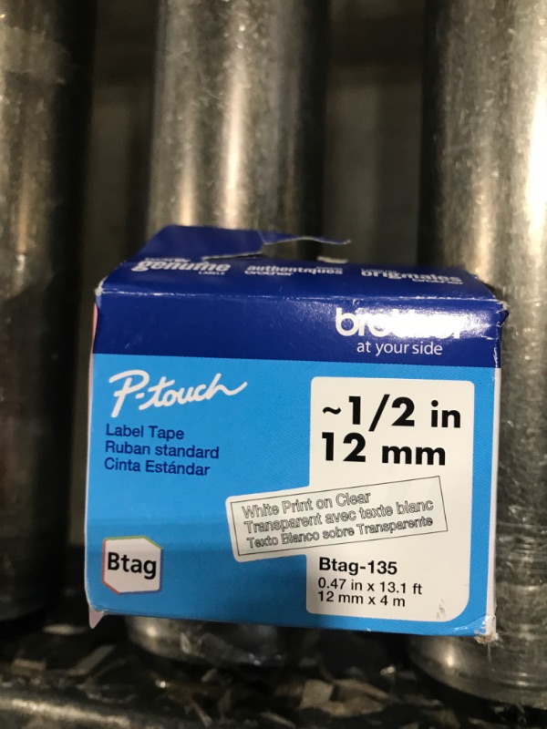 Photo 1 of Brother Genuine P-Touch Btag BTAG135 White on Clear Label Tape ~1/2in by 13.1ft (12mm x 4m)
