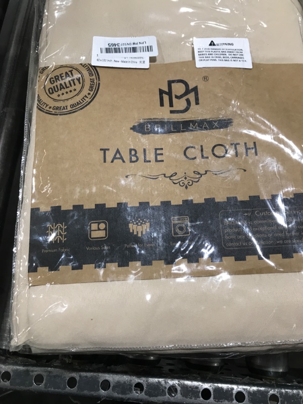 Photo 1 of BRILLMAX 10 Pack Beige Tablecloths for 6 Foot Rectangle Tables 60 x 102 Inch - 6ft Rectangular Bulk Linen Polyester Fabric Washable Cloth Cover for Wedding Reception Banquet Birthday Party