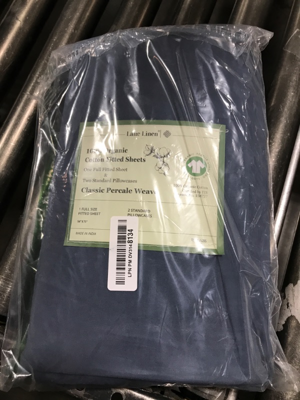 Photo 1 of LANE LINEN Full Fitted Sheet, 100% Organic Cotton, 3Pc Set (1 Fitted Sheet,2 Pillowcases), Percale Weave, Full Bed Bottom Sheet, Ultra Soft, Fits Mattress Upto 15" Deep - Estate Blue (No Flat Sheet)