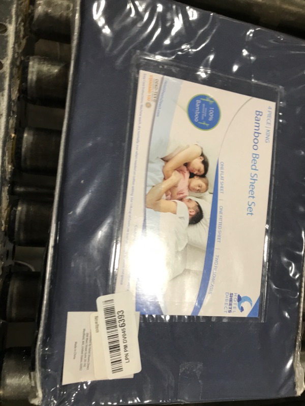 Photo 1 of Hotel Sheets Direct 4 Piece Bed Sheet Set King, 100% Viscose Derived from Bamboo Sheets Set with 2 Pillowcases, Cooling & Breathable Luxury Bedding, Moisture-Wicking & Silky Soft Texture, Navy Blue