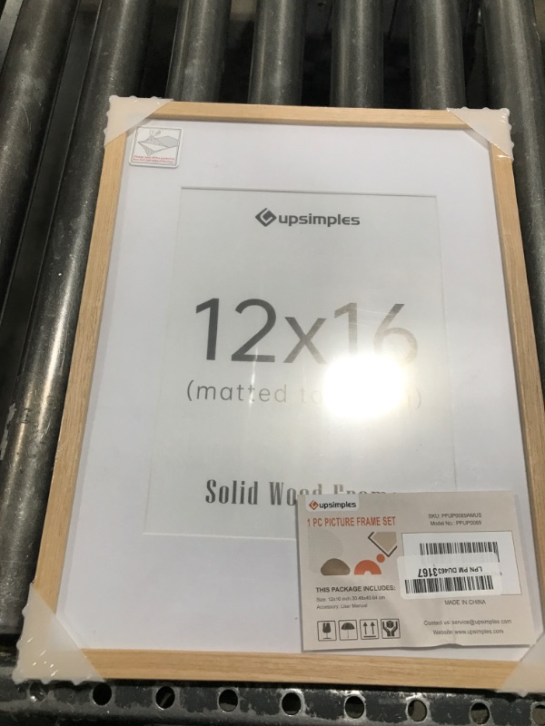 Photo 1 of upsimples 12x16 Picture Frame, Natural Solid Wood Picture Frames, Display 8.5x11 with Mat or 12 x 16 Without, Vertical & Horizontal Wall Hanging, 1 Pack