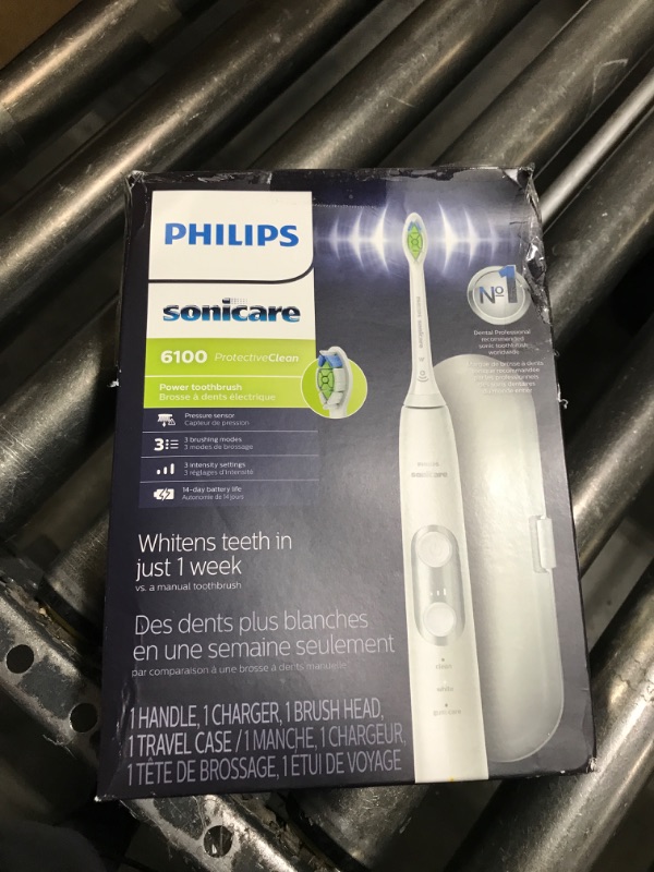 Photo 1 of PHILIPS Sonicare ProtectiveClean 6100 Rechargeable Electric Toothbrush, with Pressure Sensor, 3 Cleaning Modes, SmarTimer and QuadPacer, 14-Day Battery Life, Travel Case, White, Model HX6877/21