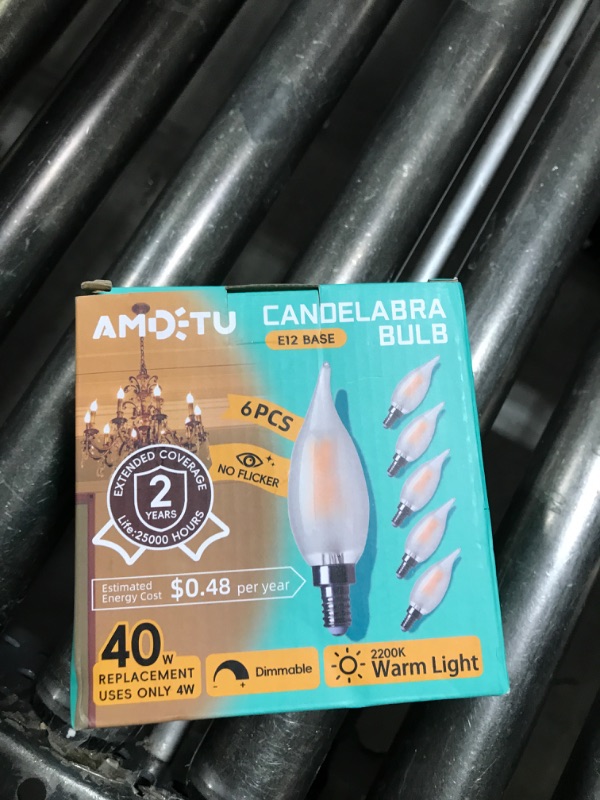 Photo 1 of AMDTU E12 Type C 2200k 40 Watt Equivalent Frosted LED Bulb Candelabra Candle Dimmable Small Base Chandelier Light Ideal for Dining Rooms Living Rooms and bedrooms Long Lasting Light for Cozy Settings