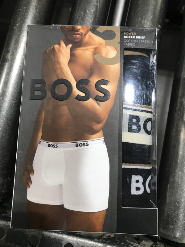 Photo 1 of BOSS Power 3-Pack Bold Logo Boxer Briefs, Black Currant/Black Currant, Black Currant/Toasted Marshmellow, Black Currant/Chickpea Beige, S