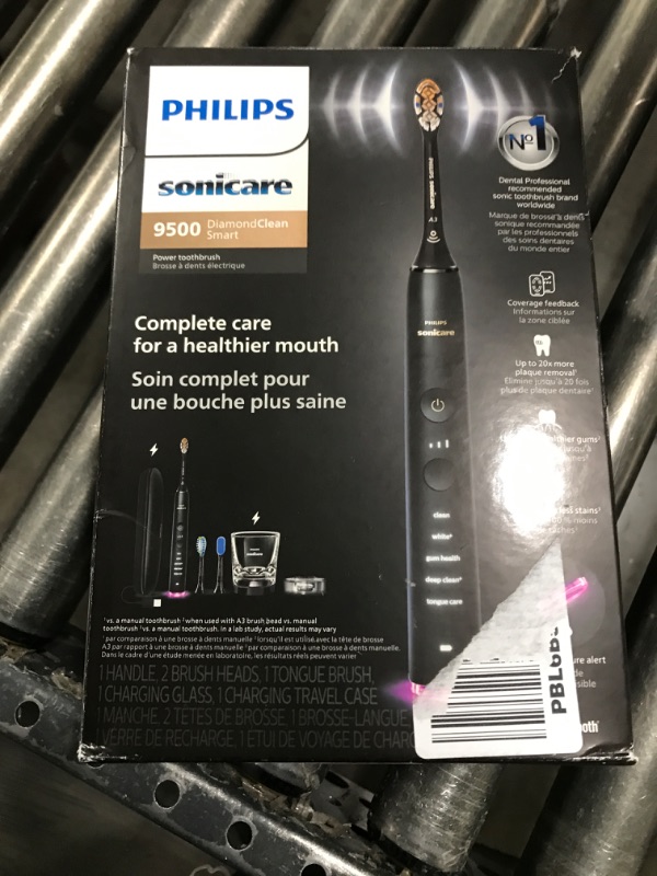 Photo 1 of Philips Sonicare DiamondClean Smart 9500 Electric Toothbrush, Sonic Toothbrush with App, Pressure Sensor, Brush Head Detection, 5 Brushing Modes and 3 Intensity Levels, Black, Model HX9923/11