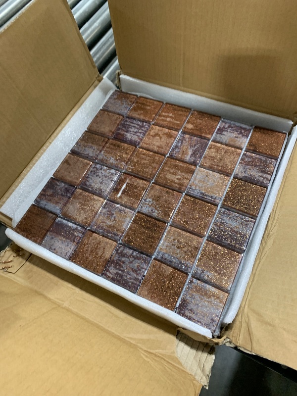 Photo 1 of Parrotile Glass Backsplash Tile for Kitchen Bathroom Wall Antique Bronze Brown 2x2 Glass Mosaic Tiles