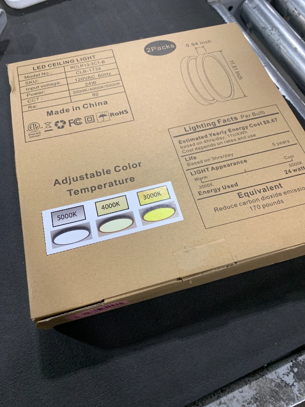 Photo 1 of hykolity 2 Pack 12 Inch Selectable CCT LED Round Flat Panel Light, 24W, 3000K/4000K/5000K, Edge-Lit Flush Mount Ceiling Light Fixture for Kitchen, Bedroom and Closet Room, Black