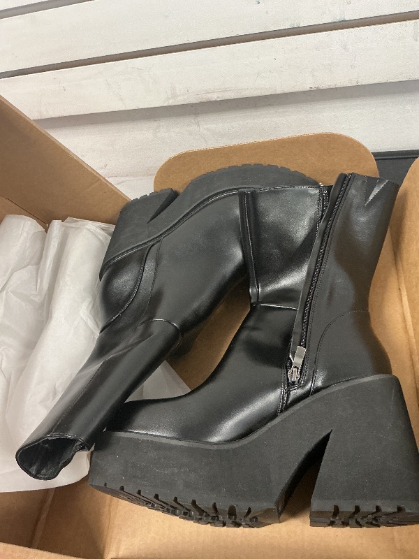 Photo 1 of AMINUGAL Womens Wedge Heel Ankle Boots Platform Zipper Punk Motorcycle Booties Chunky Block High Heel Round Toe Fashion Work Combat Boots Mid Calf For Women SIZE 8.5