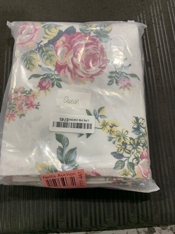 Photo 1 of Queen Floral Flat Bed Sheets, 100% Cotton Ultra-Soft Bedding, Breathable, Easy to Wash