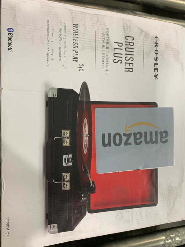 Photo 1 of Crosley CR8005F-BK Cruiser Plus Vintage 3-Speed Bluetooth in/Out Suitcase Vinyl Record Player Turntable, Black/Red