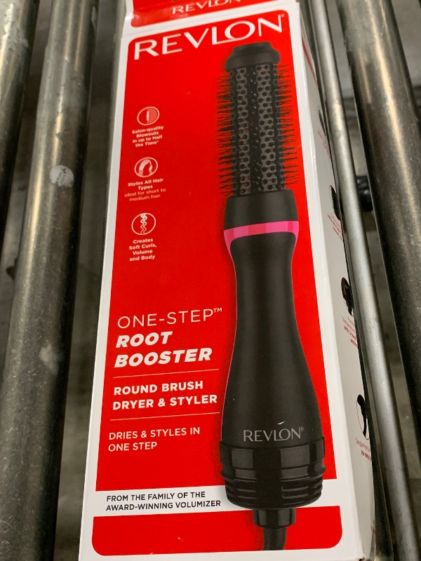 Photo 1 of REVLON One-Step Hair Dryer and Styler - Root Booster Round Brush for Styling, Dryer Brush for Fast and Easy Salon-Quality Blowout, More Shine and Less Frizz (1-1/2 in)