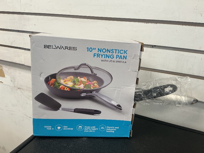 Photo 1 of Belwares Nonstick Frying Pan with Spatula & Lid - 10 Inch Non Stick Skillet Egg Frying Pan - Lightweight Aluminum Hard-Anodized Fry Pan for Kitchen Cooking with Gas, Electric, Oven or Induction