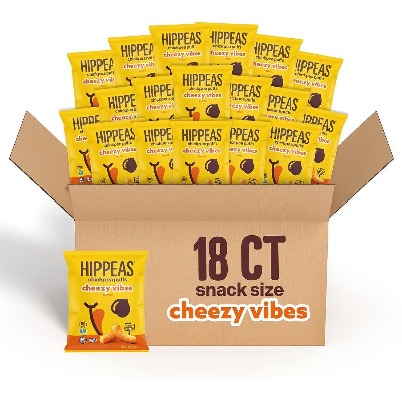 Photo 1 of Hippeas Chickpea Puffs, Vegan Nacho Vibes, 0.8 Ounce (Pack of 18), 3g Protein, 2g Fiber, Vegan, Gluten-Free, Crunchy, Plant Protein Snacks
