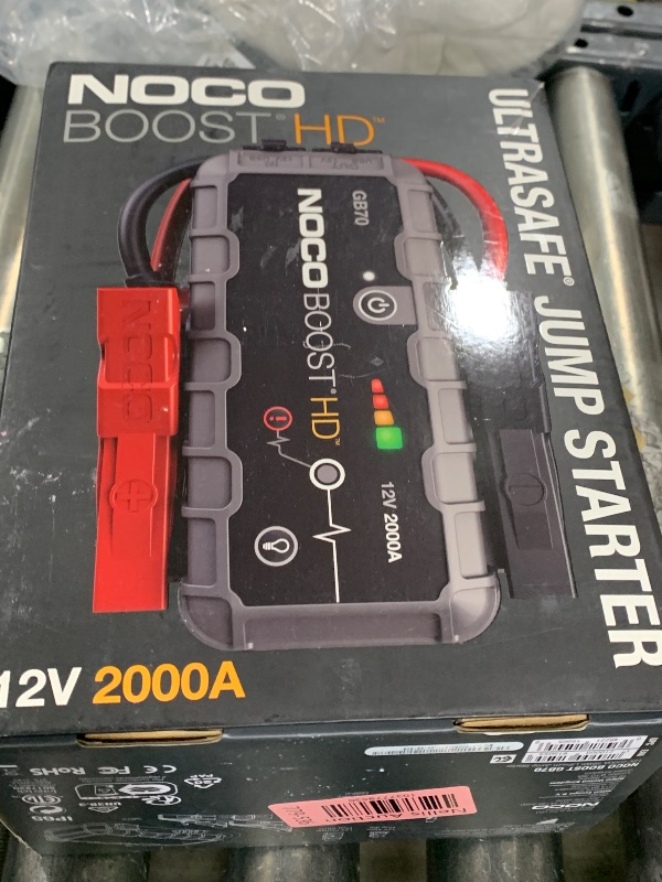 Photo 1 of NOCO Boost HD GB70 2000A UltraSafe Car Battery Jump Starter, 12V Battery Booster Pack, Jump Box, Portable Charger and Jumper Cables for 8.0L Gasoline and 6.0L Diesel Engines