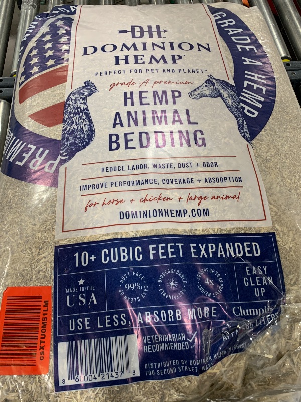 Photo 1 of Dominion  Premium Hemp Bedding for Chicken Coops 10+ Cubic Feet (285L) - USA-Grown & Processed - Nesting Boxes for Chickens, Rabbits, Guinea Pigs, Hamsters, Reptiles, and Brooders - 1 Pack
