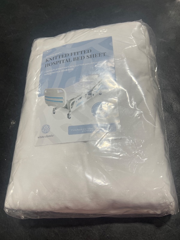 Photo 1 of White Classic Fitted Hospital Bed Sheets Set, Soft Jersey Knitted T-Shirt Quality [2 Pack]