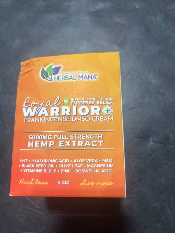 Photo 1 of Herbal Mana Royal Warrior with 5000mg Hemp Lotion - 99.9% Pure DMSO Cream, Magnesium & Frankincense Essential Oil - Organic MSM Muscle & Foot Relaxer, Skin Vitality, Nerve & Neck Relief Massage Cream