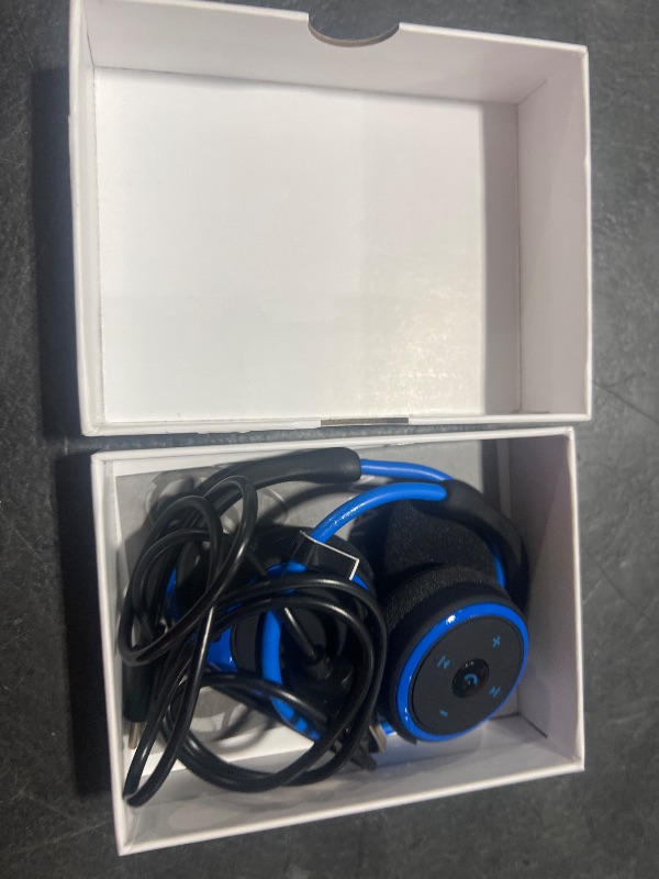 Photo 1 of RTUSIA Small Bluetooth Headphones Wrap Around Head - Sports Wireless Headset with Built in Microphone and Crystal-Clear Sound, Foldable and Carried in The Purse, and 12-Hour Battery Life, Blue