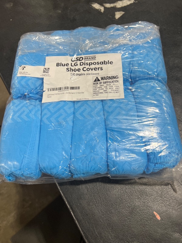 Photo 1 of 100 Pack Large Blue Shoe Covers Disposable. Non Slip Indoor Reusable Boot Covers. Foot Booties Disposable with Non Skid Treads