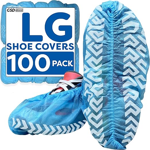 Photo 1 of 100 Pack Large Blue Shoe Covers Disposable. Non Slip Indoor Reusable Boot Covers. Foot Booties Disposable with Non Skid Treads