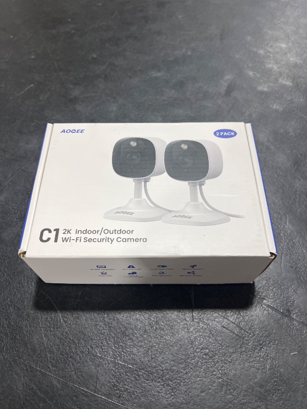 Photo 1 of AOQEE 2K Cameras for Home Security-Outdoor/Indoor Camera for Dog/Cat/Pet/Nanny/Baby, Color Night Vision, White Light, Siren, 24/7 SD Recordings, Works with Alexa/Google Home, C1-White-2P (2.4Ghz WiFi)