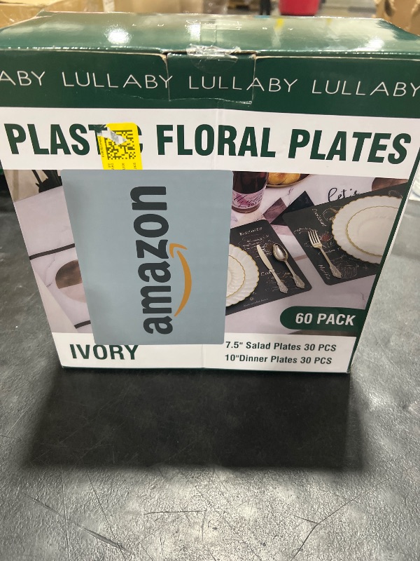 Photo 1 of 60 Pack Ivory Scalloped Plastic Plates with Gold Rim, Disposable Elegant Plates Include 30pcs Dinner Plates 10.25", 30pcs Plastic Dessert Plates 7.5", Perfect for Thanksgiving, Christmas and Party