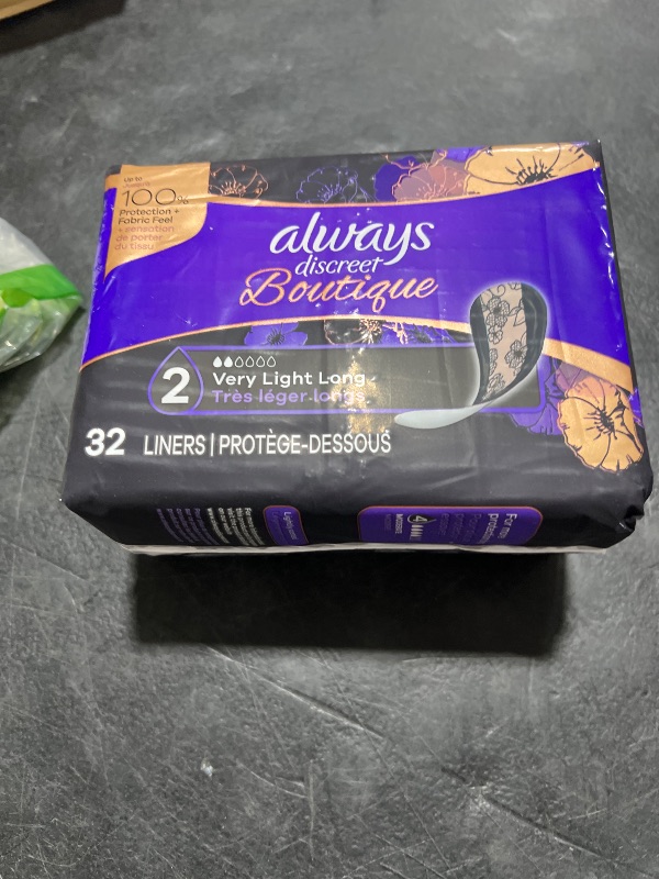 Photo 1 of Always Discreet Boutique Incontinence Liners, Size 2, Very Light, Long, 32 Liners