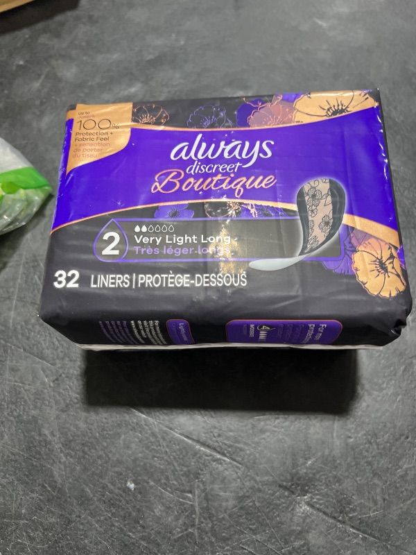 Photo 1 of Always Discreet Boutique Incontinence Liners, Size 2, Very Light, Long, 32 Liners