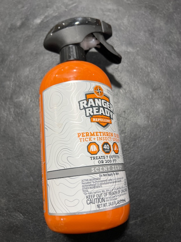 Photo 1 of Ranger Ready Repellents Permethrin Spray for Clothes and Outdoor Gear - Permethrin Insect & Tick Repellent - Scent Zero (24 fl oz, Pack of 1)