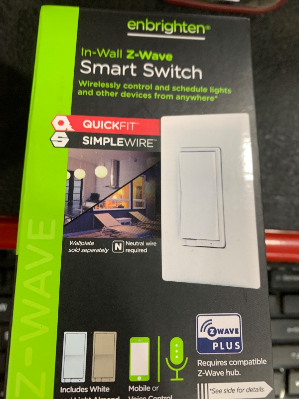 Photo 1 of Enbrighten Z-Wave In-Wall Smart Light Switch with QuickFit and SimpleWire, Works with Google Assistant, Alexa, & SmartThings, Z-Wave Hub Required, Smart Home, 700 Series, 58433