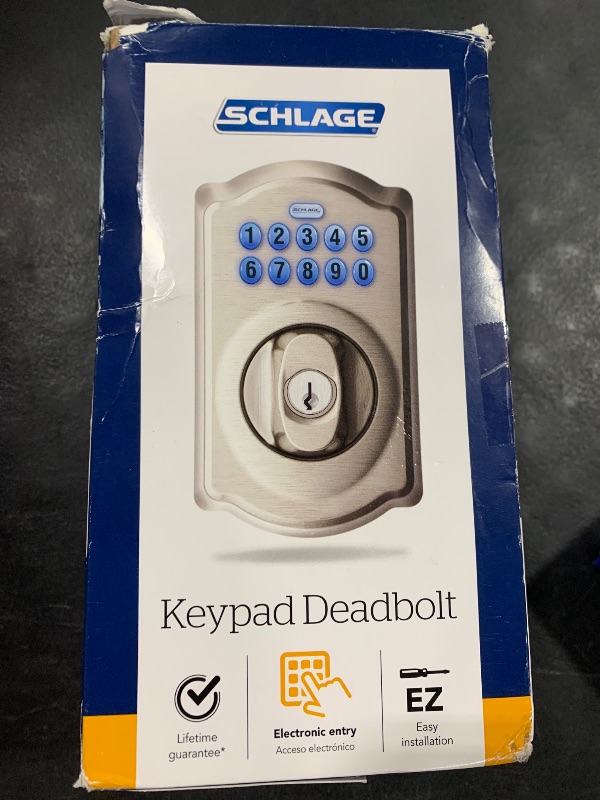 Photo 1 of Schlage BE365 V CAM 619 Camelot Keypad Deadbolt, Electronic Keyless Entry Lock, Satin Nickel