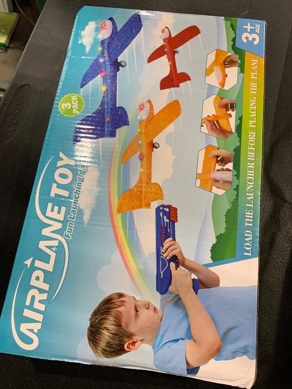 Photo 1 of 3 Pack Airplane Launcher Toy for Kids, 12.6" LED Foam Glider Plane, 2 Flight Mode Catapult Plane Boy Toys with Stickers, Outdoor Flying Toys Birthday Gifts for 4 5 6 7 8 9 10 12 Year Old Boys Girls