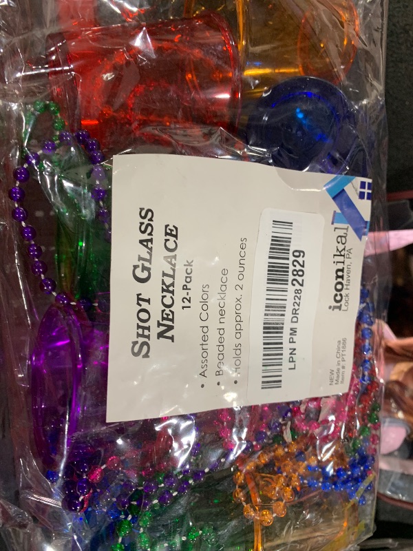 Photo 1 of Iconikal 12-Pack Shot Glasses on Beaded Necklace, Assorted Colors Durable Plastic 2 oz. Shot Glasses, Tailgating & More