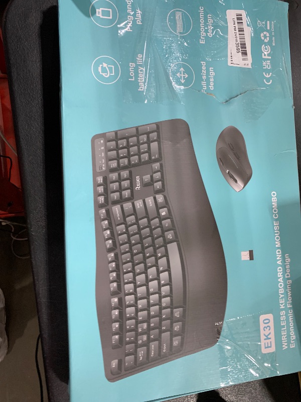 Photo 1 of Ergonomic Wireless Keyboard and Mouse Combo, Wave Keys Keyboard with Wrist Rest for Natural Typing, 3 DPI Adjustable Ergonomic Silent Mouse for Computer/Laptop/Windows/Mac (Black)