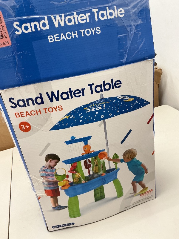 Photo 1 of HYES Water Table for Toddlers 3-5 with Umbrella/Water Pumb/Water Table Cover, 3-Tier Kids Sand Water Table, Rain Showers Splash Pond for Outdoor Beach, Activity Sensory Play Table for Boys Girls