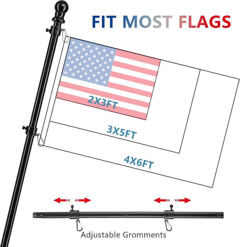 Photo 1 of House Flag Pole - Flagpoles Residential Kit with 6ft Tangle Free Metal Flag Pole,3x5 Holder Bracket,Heavy Duty Flag Poles for Outside House,Porch,Outdoor-Black