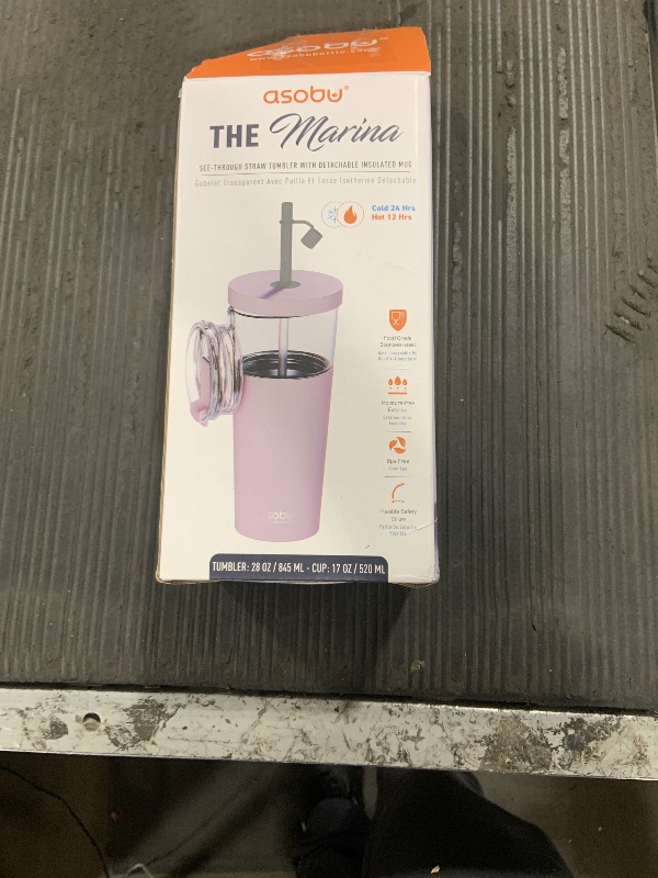 Photo 1 of asobu ClearInsulation Straw Tumbler Marina a Tritan 28 oz Tumbler with 17 Oz Stainless Steel Insulated Sleeve for Hot Drinks, Flexi Straw Spill Proof Lid and a Flip Open Lid (Pink)